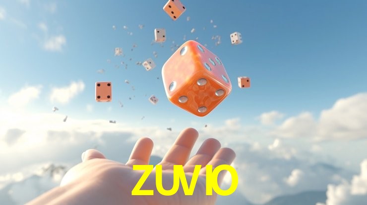 Una escena digital vívida inspirada en casino con ZUVIO mostrado prominentemente, luces brillantes, fichas, cartas y acentos dorados.